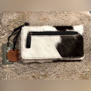 Myra Cookie Crunch Black and White Hair On Cowhide Wallet New With Tags